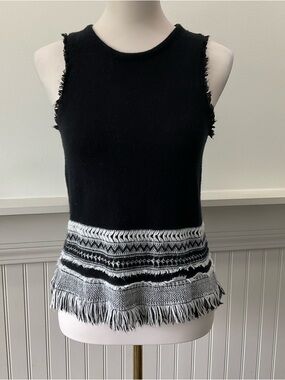 Madewell Black Sleeveless Sweater Tank Fringe Hem Textured Boho Top Small